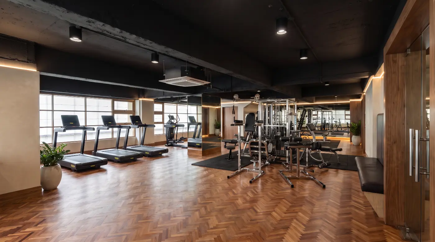Gym with treadmills and weight machines