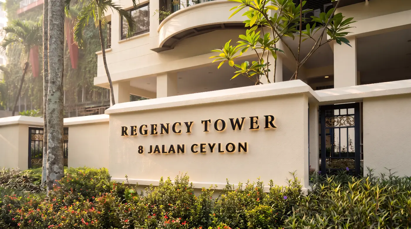 Regency Tower entrance sign on Jalan Ceylon